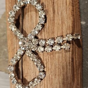 Vintage Bow Brooch Rhinestone And Pot Metal